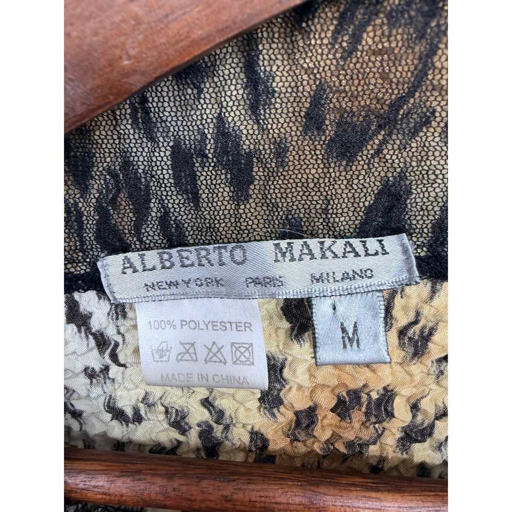 Alberto Makali Blouse Womens Medium Brown Leopard Excellent Sequin Lace Crinkle - Picture 4 of 10